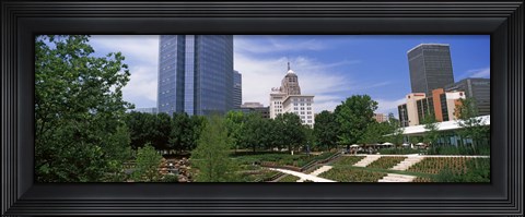 Framed Botanical garden with skyscrapers in the background, Myriad Botanical Gardens, Oklahoma City, Oklahoma, USA Print