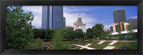 Framed Botanical garden with skyscrapers in the background, Myriad Botanical Gardens, Oklahoma City, Oklahoma, USA Print