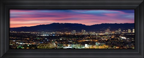 Framed High angle view of a city at dusk, Culver City, Santa Monica Mountains, West Los Angeles, Westwood, California, USA Print