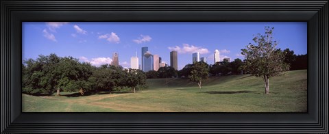 Framed Downtown skylines viewed from a park, Houston, Texas, USA Print