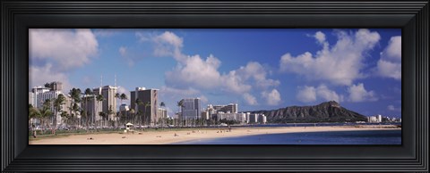 Framed Waikiki Beach with mountain in the background, Diamond Head, Honolulu, Oahu, Hawaii, USA Print