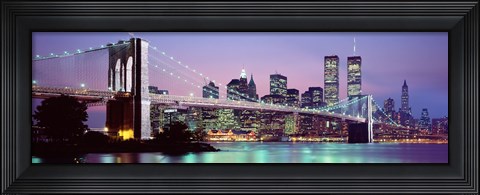 Framed Bridge at dusk, Brooklyn Bridge, East River, World Trade Center, Wall Street, Manhattan, New York City, New York State, USA Print