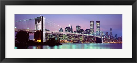 Framed Bridge at dusk, Brooklyn Bridge, East River, World Trade Center, Wall Street, Manhattan, New York City, New York State, USA Print