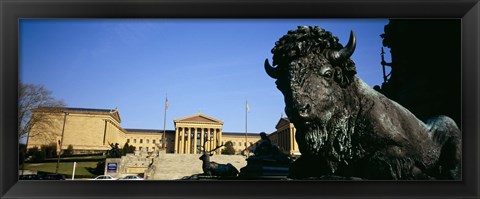 Framed Sculpture of a buffalo with a museum in the background, Philadelphia Museum Of Art, Philadelphia, Pennsylvania, USA Print