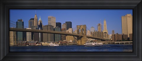 Framed Suspension bridge with skyscrapers in the background, Brooklyn Bridge, East River, Manhattan, New York City Print