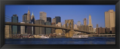 Framed Suspension bridge with skyscrapers in the background, Brooklyn Bridge, East River, Manhattan, New York City Print