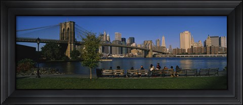 Framed Brooklyn Bridge with skyscrapers in the background, East River, Manhattan, New York City Print
