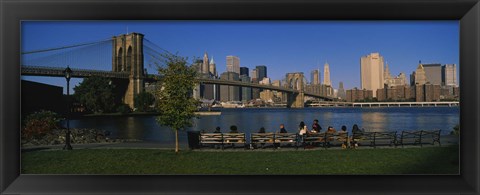 Framed Brooklyn Bridge with skyscrapers in the background, East River, Manhattan, New York City Print