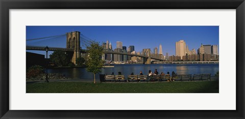 Framed Brooklyn Bridge with skyscrapers in the background, East River, Manhattan, New York City Print