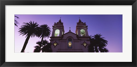 Framed Low angle view of a cathedral at night, Portuguese Cathedral, San Jose, Silicon Valley, Santa Clara County, California, USA Print
