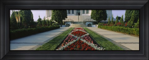 Framed Formal garden in front of a temple, Bahai Temple Gardens, Wilmette, New Trier Township, Chicago, Cook County, Illinois, USA Print