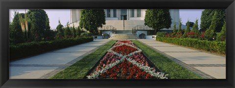 Framed Formal garden in front of a temple, Bahai Temple Gardens, Wilmette, New Trier Township, Chicago, Cook County, Illinois, USA Print