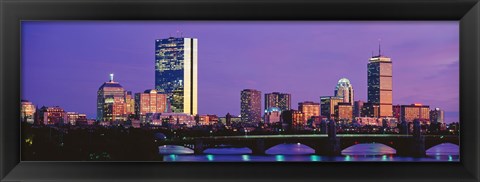 Framed Bridge with city at the waterfront, Charles River, Back Bay, Longfellow Bridge, Boston, Suffolk County, Massachusetts Print