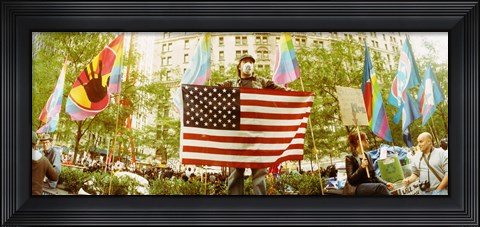 Framed Occupy Wall Street protester, Zuccotti Park, Lower Manhattan, Manhattan, New York City, New York State, USA Print