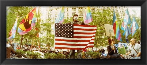 Framed Occupy Wall Street protester, Zuccotti Park, Lower Manhattan, Manhattan, New York City, New York State, USA Print