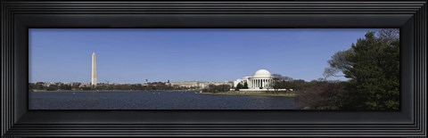 Framed Cherry blossom buds at Tidal Basin, Jefferson Memorial, Washington Monument, National Mall, Washington DC, USA Print