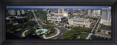 Framed Aerial view of buildings in a city, Logan Circle, Ben Franklin Parkway, Philadelphia, Pennsylvania, USA Print