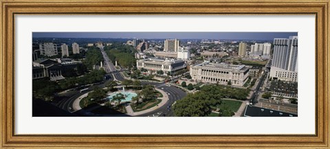 Framed Aerial view of buildings in a city, Logan Circle, Ben Franklin Parkway, Philadelphia, Pennsylvania, USA Print
