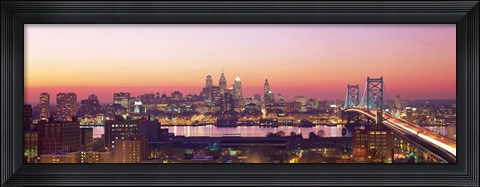 Framed Arial View Of The City At Twilight, Philadelphia, Pennsylvania, USA Print