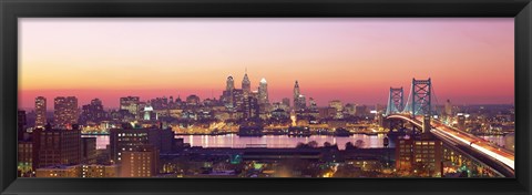 Framed Arial View Of The City At Twilight, Philadelphia, Pennsylvania, USA Print