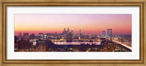 Framed Arial View Of The City At Twilight, Philadelphia, Pennsylvania, USA Print