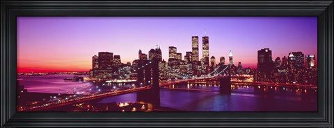 Framed USA, New York City, Brooklyn Bridge, twilight Print