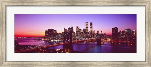 Framed USA, New York City, Brooklyn Bridge, twilight Print