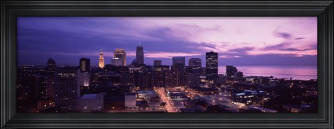 Framed Buildings lit up at night in a city, Cleveland, Cuyahoga County, Ohio, USA Print