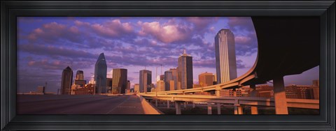 Framed Dallas Skyscrapers ( Purple Sky) Print