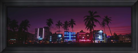 Framed Hotels Illuminated At Night, South Beach Miami, Florida, USA Print