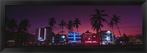 Framed Hotels Illuminated At Night, South Beach Miami, Florida, USA Print