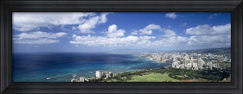 Framed High angle view of skyscrapers at the waterfront, Honolulu, Oahu, Hawaii Islands, USA Print