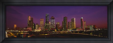 Framed Buildings lit up at night, Houston, Texas, USA Print