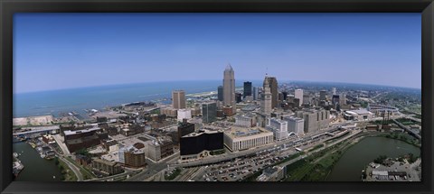 Framed Aerial view of buildings in a city, Cleveland, Cuyahoga County, Ohio, USA Print