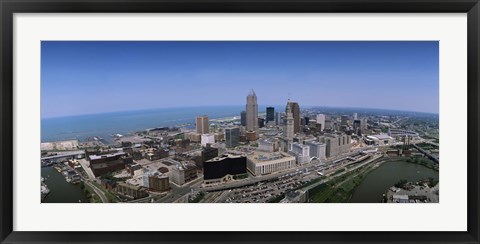 Framed Aerial view of buildings in a city, Cleveland, Cuyahoga County, Ohio, USA Print