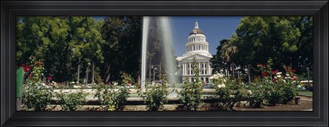 Framed Fountain in a garden in front of a state capitol building, Sacramento, California, USA Print