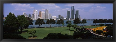 Framed Trees in a park with buildings in the background, Detroit, Wayne County, Michigan, USA Print