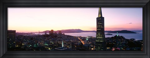 Framed Night Skyline With View Of Transamerica Building And Golden Gate Bridge, San Francisco, California, USA Print