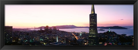 Framed Night Skyline With View Of Transamerica Building And Golden Gate Bridge, San Francisco, California, USA Print