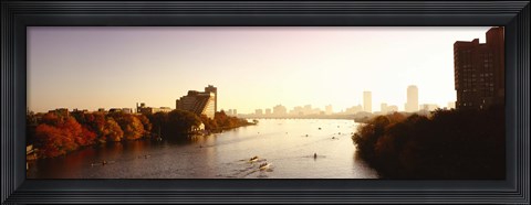 Framed Boats in the river with cityscape in the background, Head of the Charles Regatta, Charles River, Boston, Massachusetts, USA Print