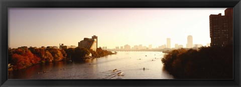 Framed Boats in the river with cityscape in the background, Head of the Charles Regatta, Charles River, Boston, Massachusetts, USA Print