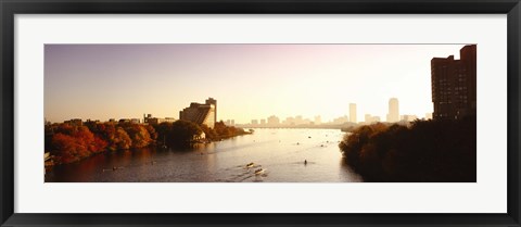 Framed Boats in the river with cityscape in the background, Head of the Charles Regatta, Charles River, Boston, Massachusetts, USA Print