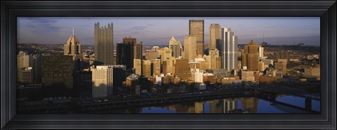 Framed Reflection of buildings in a river, Monongahela River, Pittsburgh, Pennsylvania, USA Print