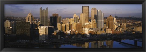 Framed Reflection of buildings in a river, Monongahela River, Pittsburgh, Pennsylvania, USA Print