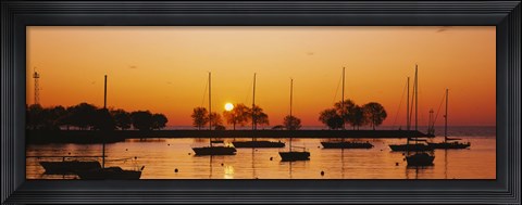 Framed Silhouette of sailboats in a lake, Lake Michigan, Chicago, Illinois, USA Print