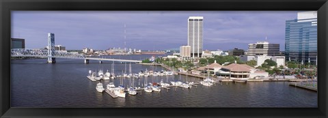 Framed USA, Florida, Jacksonville, St. Johns River, High angle view of Marina Riverwalk Print