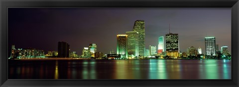 Framed Miami Skyline at Night Print