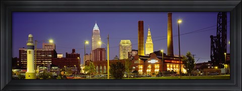 Framed Buildings Lit Up At Night, Cleveland, Ohio Print
