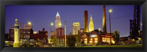 Framed Buildings Lit Up At Night, Cleveland, Ohio Print