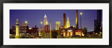 Framed Buildings Lit Up At Night, Cleveland, Ohio Print